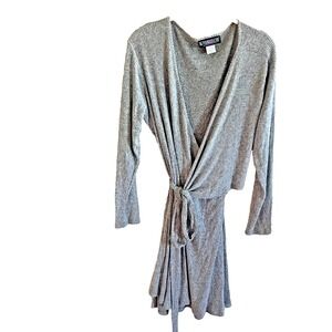 Pyramid Collection Women's Grey Ribbed Wra[ Dress Or Long Top Sz XL Y2K Adjustab